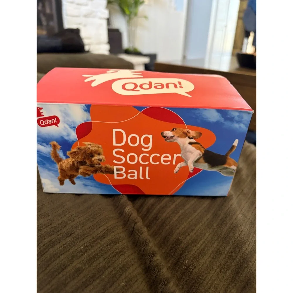 Qdan Dog Soccer Ball Interactive Toy with Grab Tabs and Pump Blue White Paw